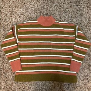 Madewell Women's Turtleneck Sweater - Olive and Pink Stripes